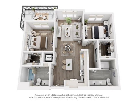 Floor plan for 2 beds, 2 baths, 1013 sqft